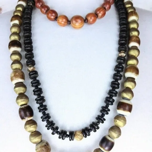 Chunky wood bead boho necklace set - Picture 2 of 3